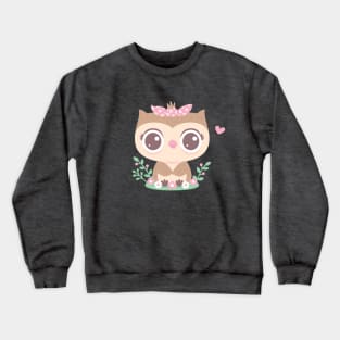 Cute Baby Owl With Pink Bow Crewneck Sweatshirt